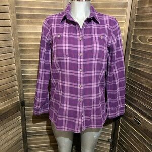 Duluth Crosscut Performance Flannel Shirt Purple Plaid Outdoor Cotton Sz Medium